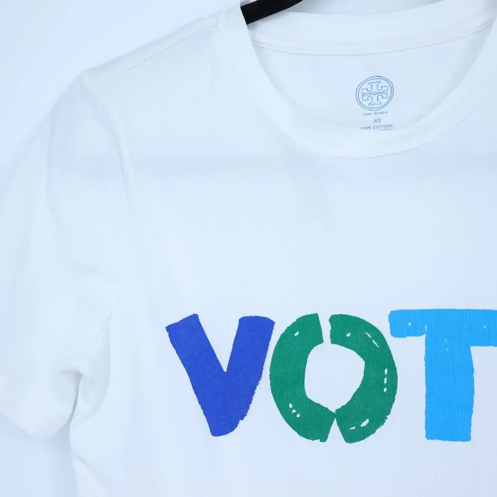 Tory Burch Vote Tee White Graphic Short Sleeve Casual Women's XS